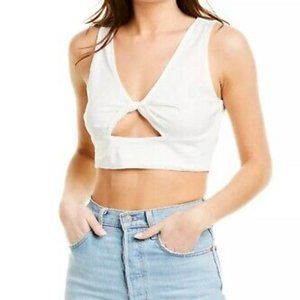 J.O.A. white front twist crop top